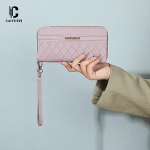 محفظة نسائية طويلة أنيقة حقيبة يد عصرية متعددة الاستخدامات حامل بطاقات حقيبة يد بسحاب بتصميم شبكي