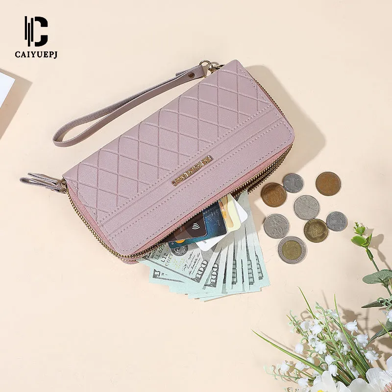محفظة نسائية طويلة أنيقة حقيبة يد عصرية متعددة الاستخدامات حامل بطاقات حقيبة يد بسحاب بتصميم شبكي