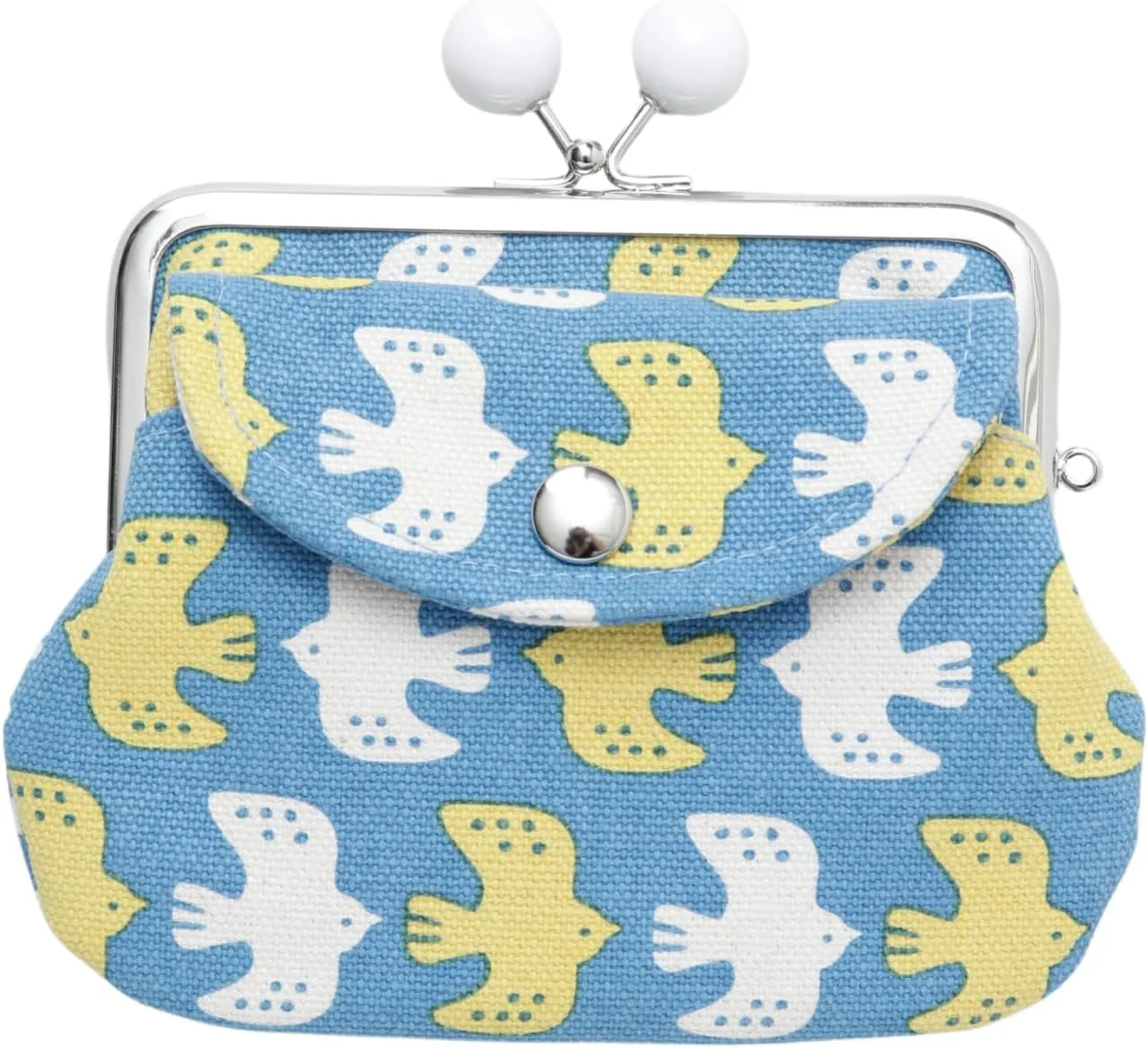[倭物や Kaya] Gamaguchi - Purse with Clasp/Oriental Eastern European Design Japanese Retro Parent and Child Purse Partition JMP9104 Flying Bird BLUE