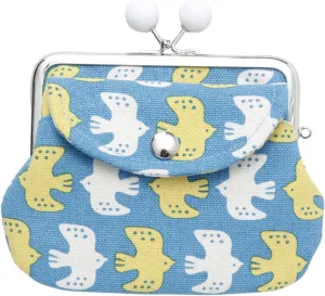[倭物や Kaya] Gamaguchi - Purse with Clasp/Oriental Eastern European Design Japanese Retro Parent and Child Purse Partition JMP9104 Flying Bird BLUE
