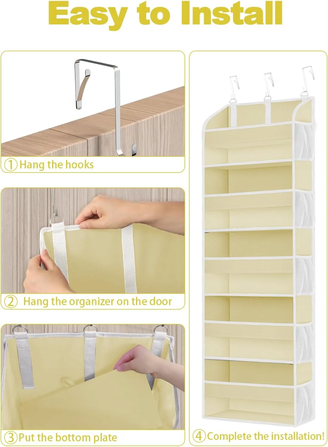 1 Pack Over The Door Storage Organizer with 5 Pockets 10 Mesh Pockets, 44 lbs Weight Capacity Door Hanging Organizers and Storage for Bedroom,Bathroom,Nursery,Kidroom,Babyroom