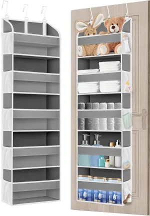 1 Pack Over The Door Storage Organizer with 5 Pockets 10 Mesh Side Pockets, 44 lbs Weight Capacity Door Hanging Organizers and Storage for Bedroom,Bathroom,Nursery,Pantry,Dorm(Light Gray)