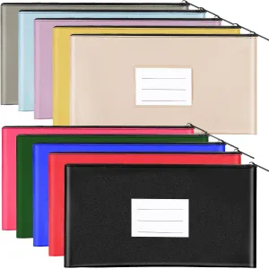 10 Pack Money Bags with Zipper for Cash,Bank Deposit Bags with Zipper, Cash Bags with Zipper,11.2x6.3 inches (10 Colors,20 Cards)