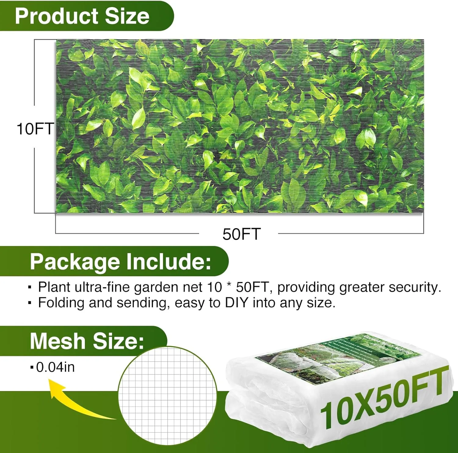 10 X 50FT Garden Mesh Netting Barrier,Fruit Tree Plant Netting for Vegetable Blueberry Bushes Plant Row Cover Screen Protection