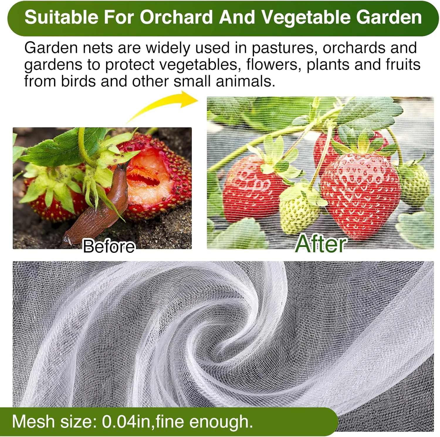 10 X 50FT Garden Mesh Netting Barrier,Fruit Tree Plant Netting for Vegetable Blueberry Bushes Plant Row Cover Screen Protection