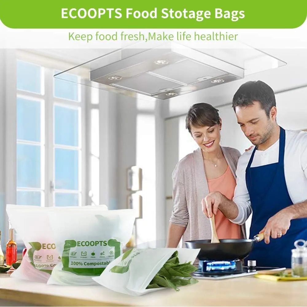 100% Compostable Large Sandwich Zip Bag | ECO-Friendly Food Storage Bags | Freezer Bag | Plant-Based BPA-free | Seal well for Fruit,Food and Snack (L-2Pack)