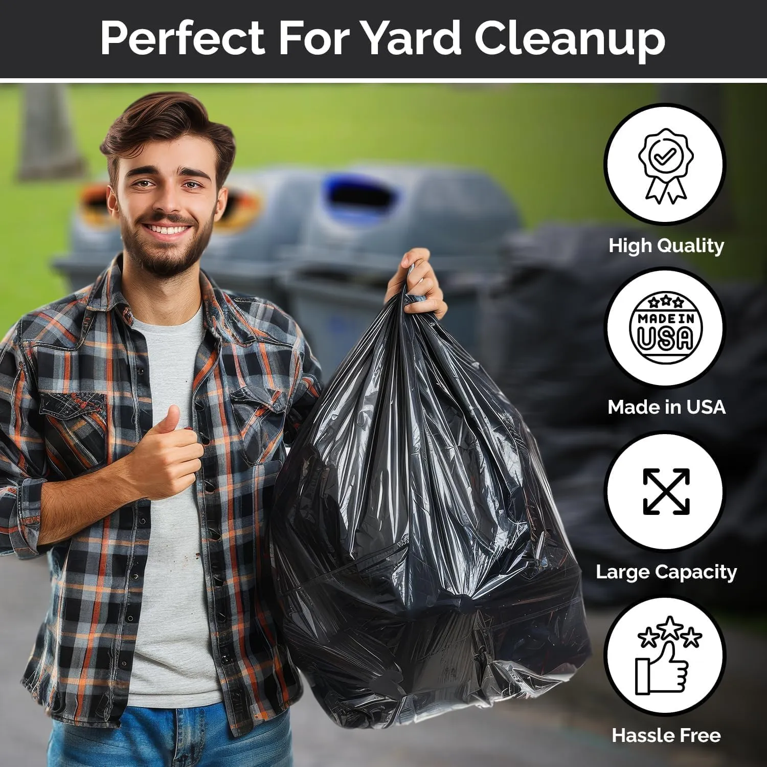 104 Count 55-60 Gallon Trash Bags, Sturdy & Tear-Resistant Commercial Can Liners | Large Black Garbage Bags for Commercial, Lawn & Leaf Use | Made in the USA