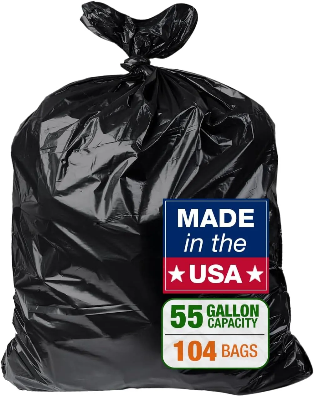 104 Count 55-60 Gallon Trash Bags, Sturdy & Tear-Resistant Commercial Can Liners | Large Black Garbage Bags for Commercial, Lawn & Leaf Use | Made in the USA