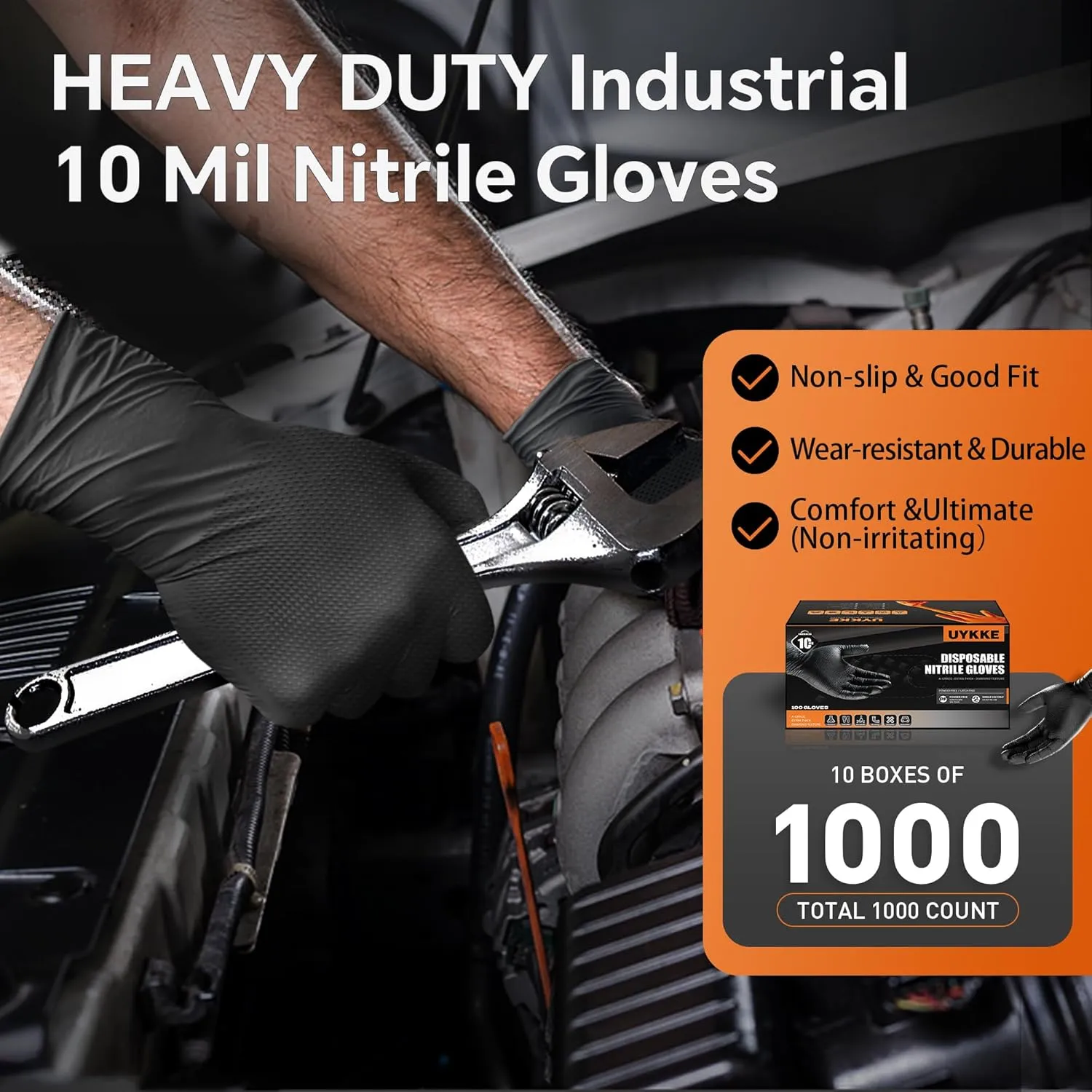 10mil Nitrile Gloves Thick,Industrial Disposable Gloves with Diamond Textured,Heavy Duty Mechanic Glove,Latex Free