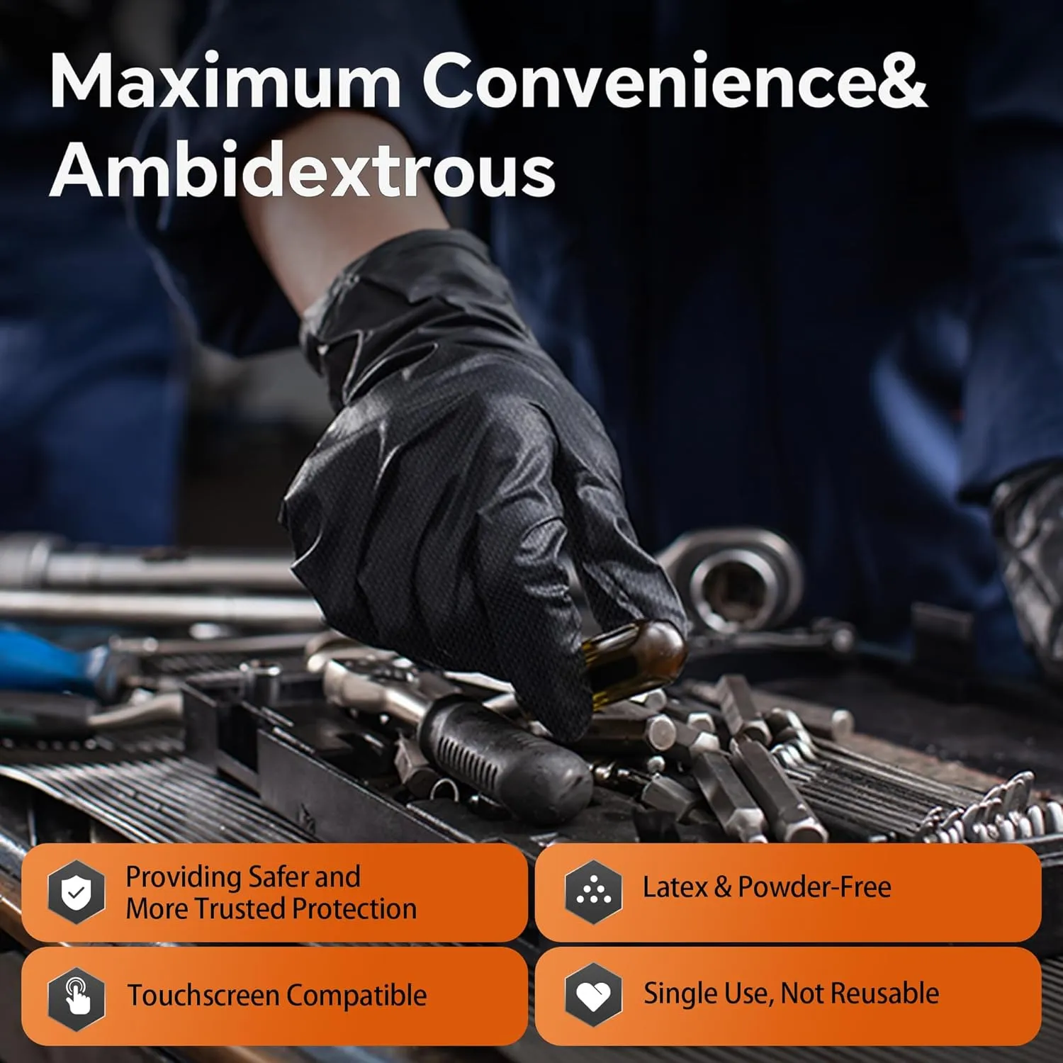 10mil Nitrile Gloves Thick,Industrial Disposable Gloves with Diamond Textured,Heavy Duty Mechanic Glove,Latex Free