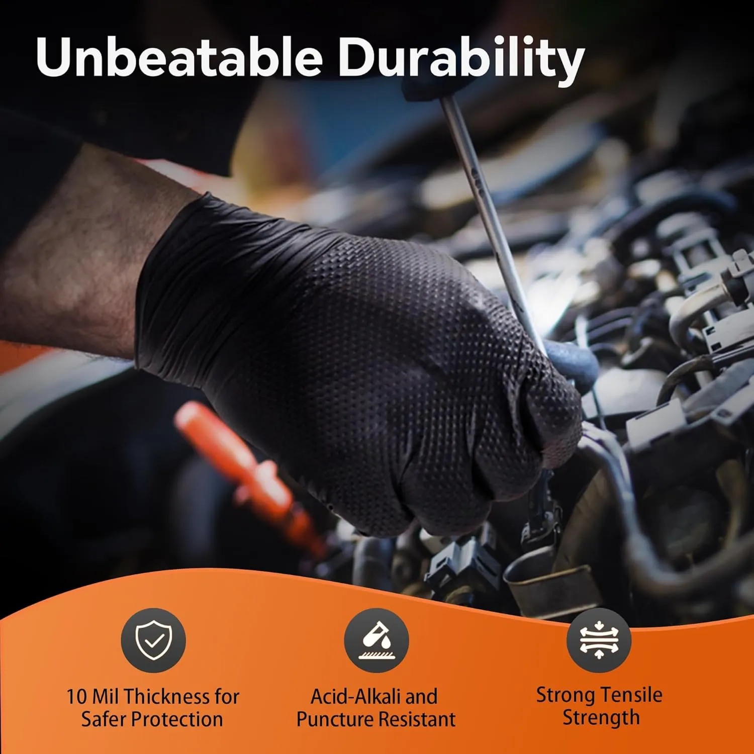 10mil Nitrile Gloves Thick,Industrial Disposable Gloves with Diamond Textured,Heavy Duty Mechanic Glove,Latex Free