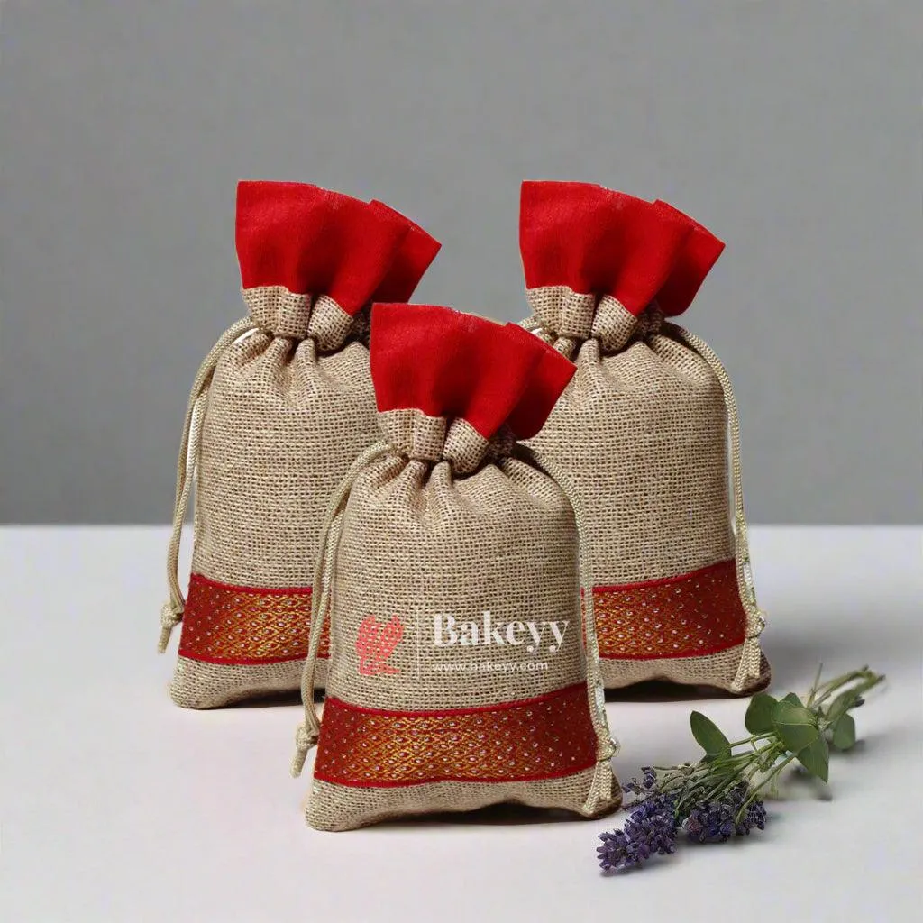 10x14 CM \ 4x6 inch| Elegant Jute Red Drawstring Gift Bag | Drawstring Bags | Pack of 10