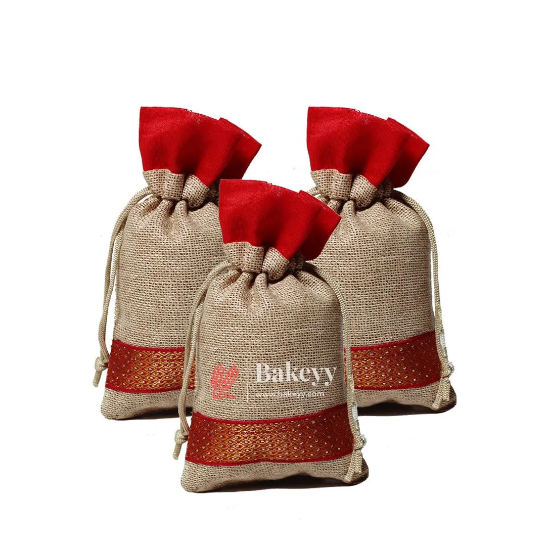 10x14 CM \ 4x6 inch| Elegant Jute Red Drawstring Gift Bag | Drawstring Bags | Pack of 10