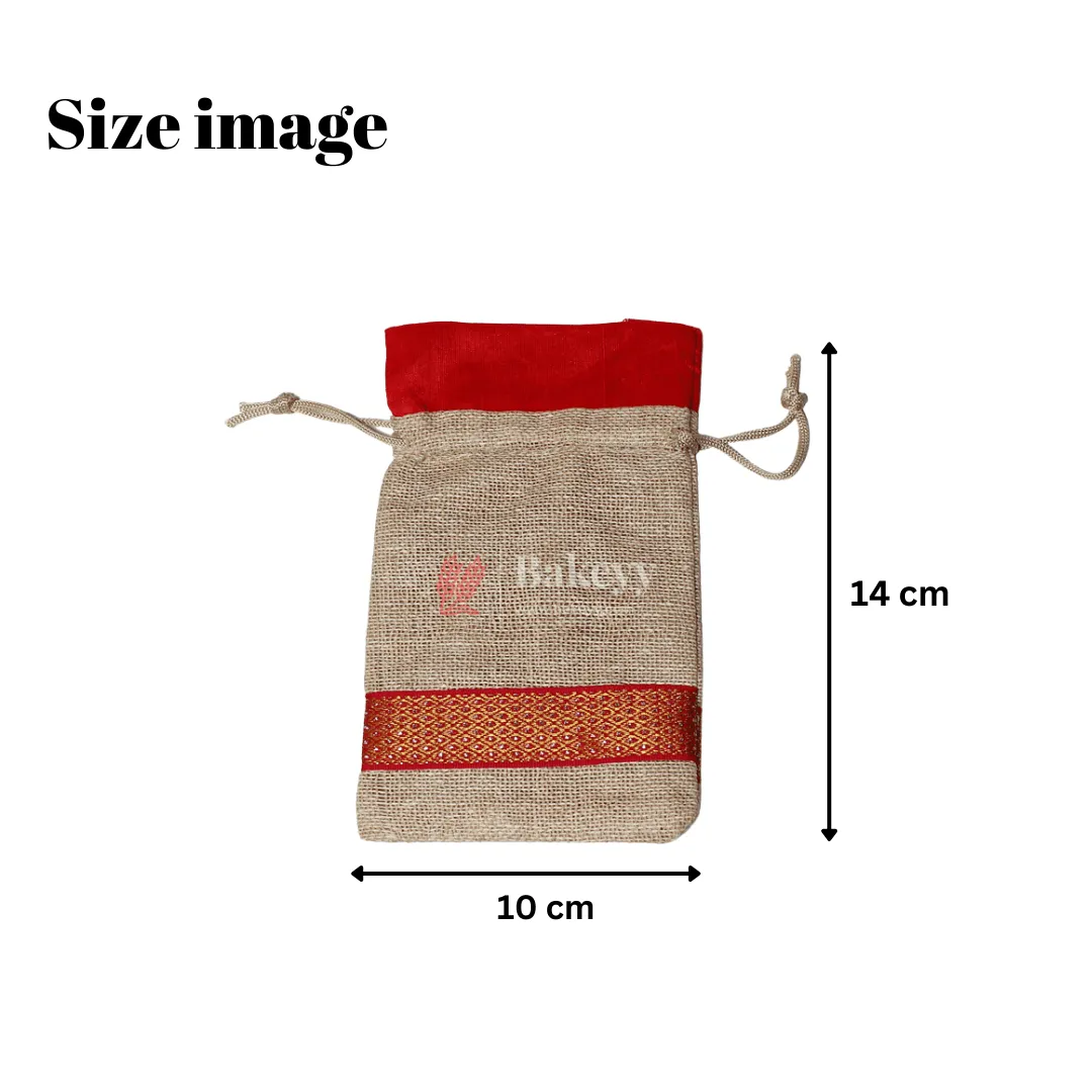 10x14 CM \ 4x6 inch| Elegant Jute Red Drawstring Gift Bag | Drawstring Bags | Pack of 10