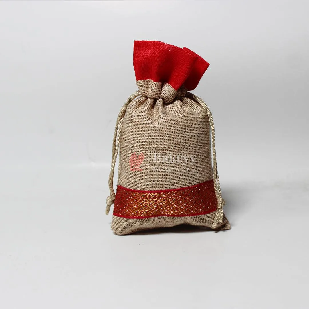 10x14 CM \ 4x6 inch| Elegant Jute Red Drawstring Gift Bag | Drawstring Bags | Pack of 10