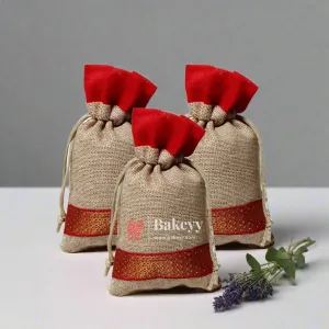 10x14 CM \ 4x6 inch| Elegant Jute Red Drawstring Gift Bag | Drawstring Bags | Pack of 10