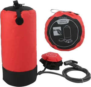 11L Portable Solar Camping Shower Bag, Outdoor Shower with Special Nozzle, Foot Pump and Foldable Design for Easy Travel, Ideal for Camping, Hiking (Red)