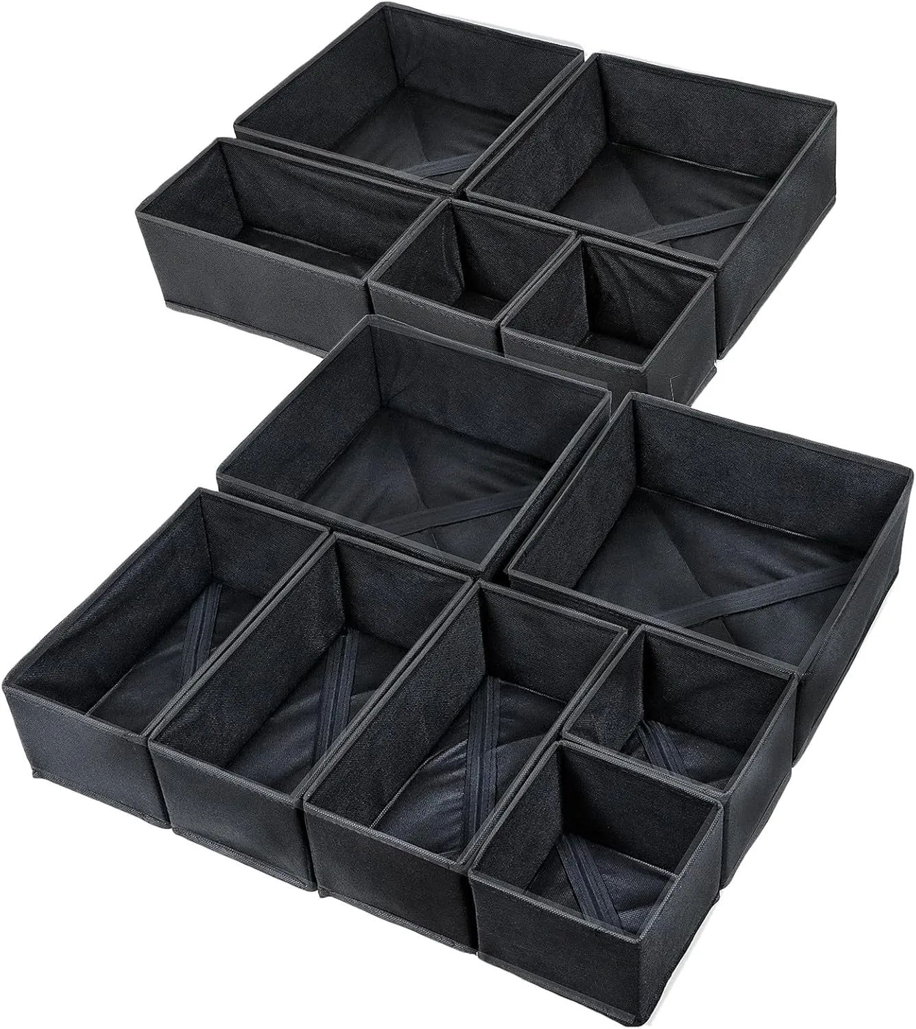 12 Pack Drawer Organizers for Clothing, Foldable Clothes Drawer Organizer for Underwear, Folded Clothes, Baby Clothing, Socks, Bra, Towels, Ties - Multi-pack Storage Box (Black)
