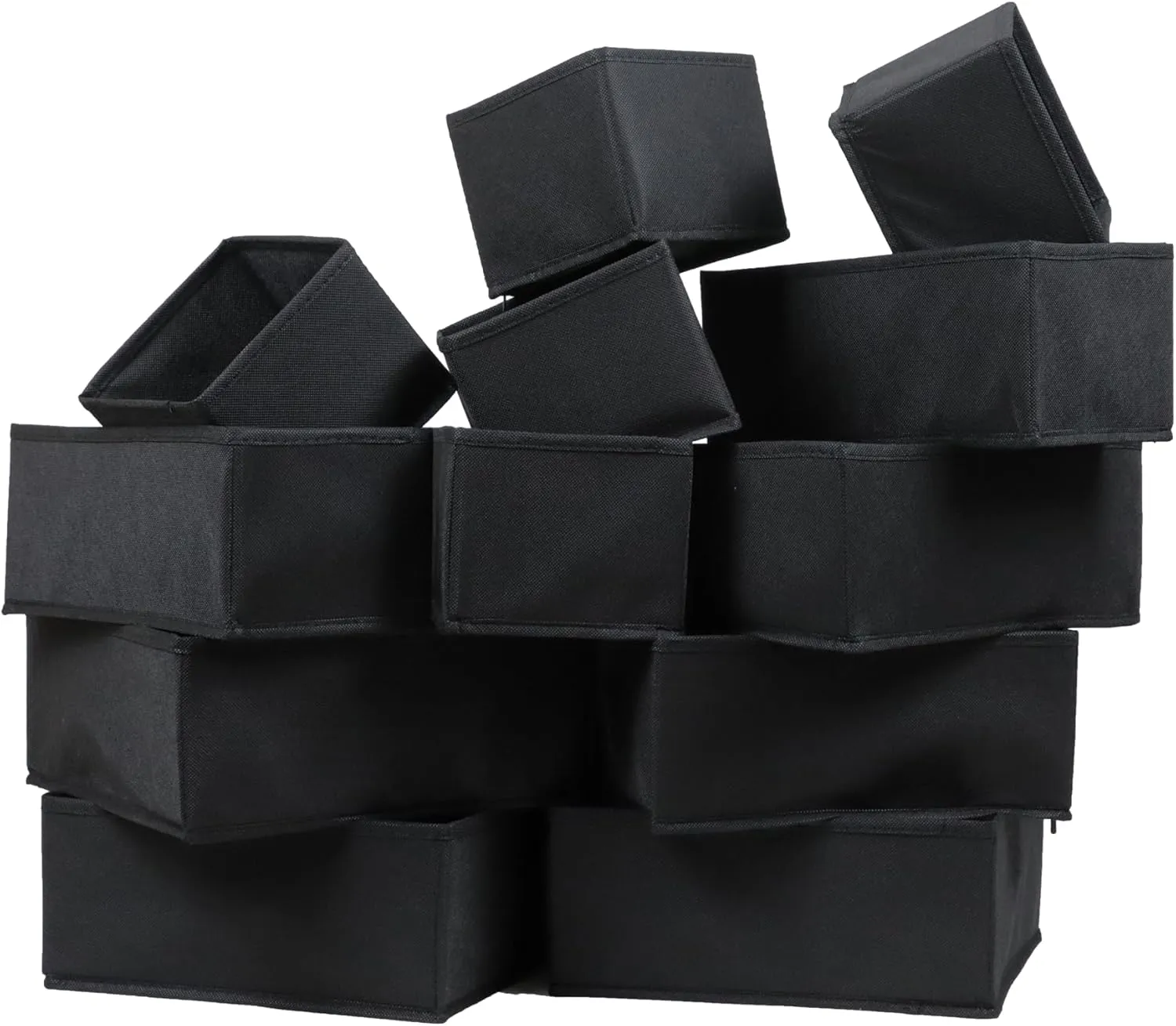 12 Pack Drawer Organizers for Clothing, Foldable Clothes Drawer Organizer for Underwear, Folded Clothes, Baby Clothing, Socks, Bra, Towels, Ties - Multi-pack Storage Box (Black)