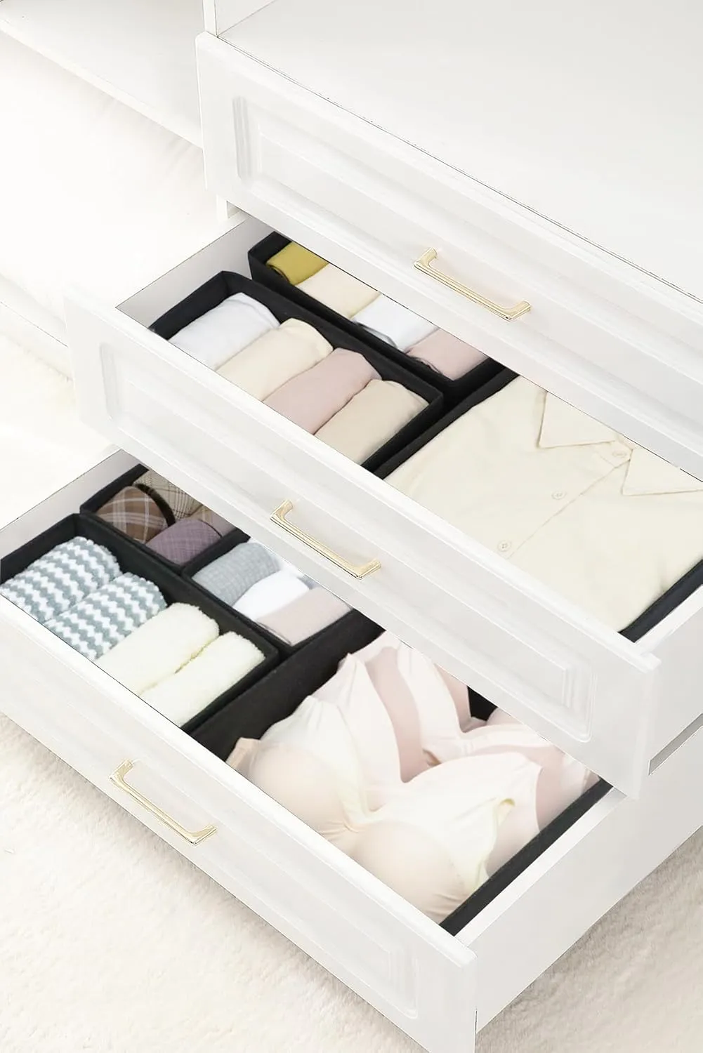 12 Pack Drawer Organizers for Clothing, Foldable Clothes Drawer Organizer for Underwear, Folded Clothes, Baby Clothing, Socks, Bra, Towels, Ties - Multi-pack Storage Box (Black)