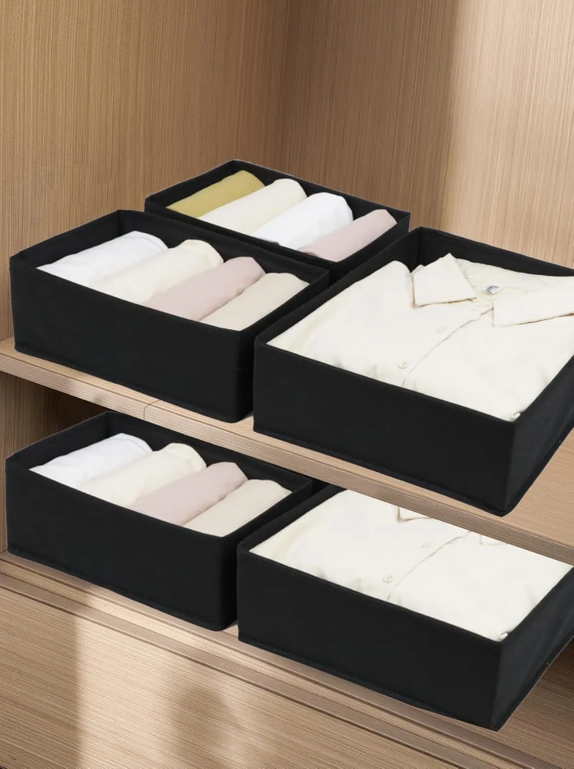 12 Pack Drawer Organizers for Clothing, Foldable Clothes Drawer Organizer for Underwear, Folded Clothes, Baby Clothing, Socks, Bra, Towels, Ties - Multi-pack Storage Box (Black)