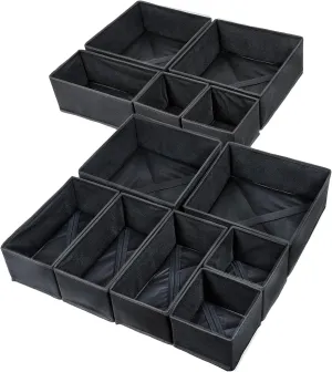 12 Pack Drawer Organizers for Clothing, Foldable Clothes Drawer Organizer for Underwear, Folded Clothes, Baby Clothing, Socks, Bra, Towels, Ties - Multi-pack Storage Box (Black)