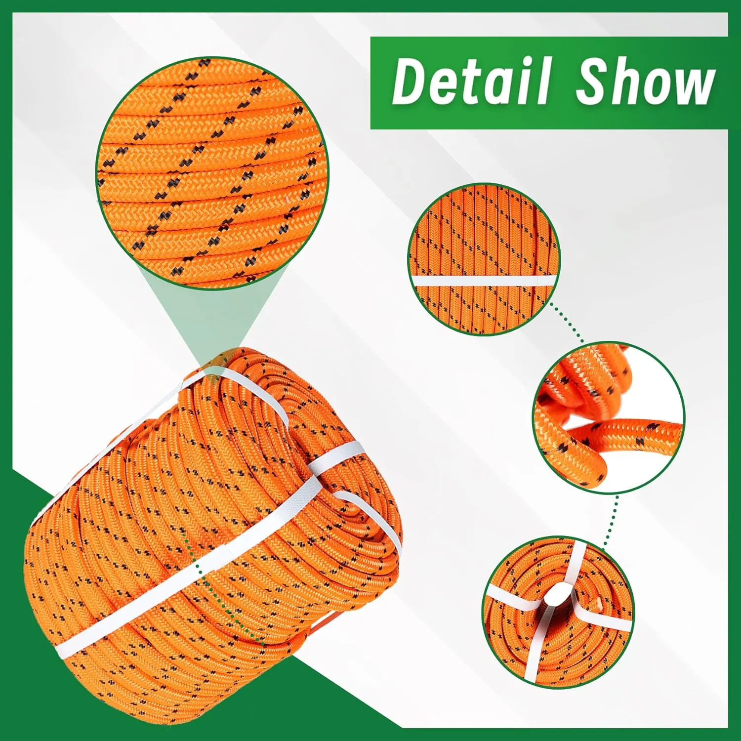 1/2in 150ft Orange Double Braided Cord Polyester Rope Heavy Duty Line for Tree Work Suitable Outdoor Use