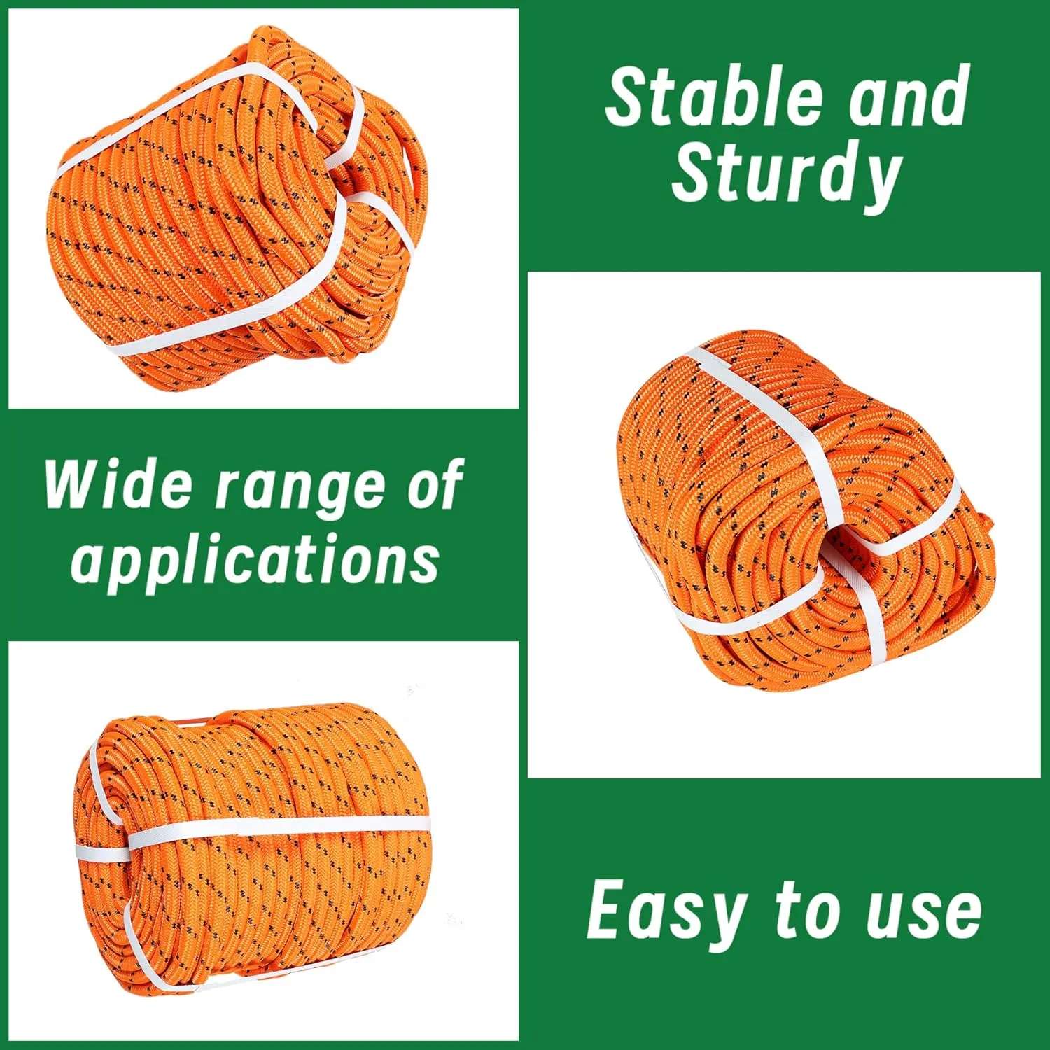 1/2in 150ft Orange Double Braided Cord Polyester Rope Heavy Duty Line for Tree Work Suitable Outdoor Use