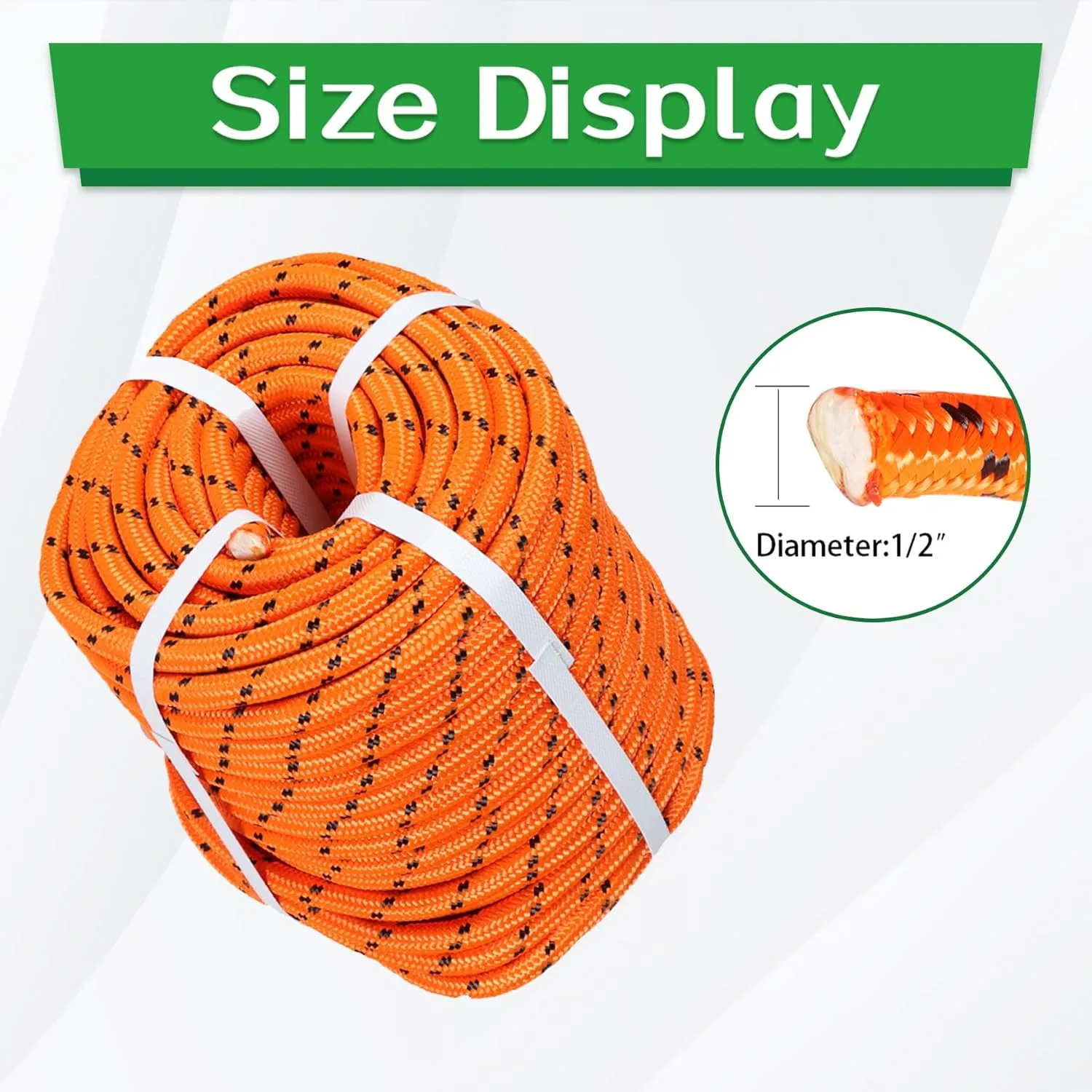 1/2in 150ft Orange Double Braided Cord Polyester Rope Heavy Duty Line for Tree Work Suitable Outdoor Use