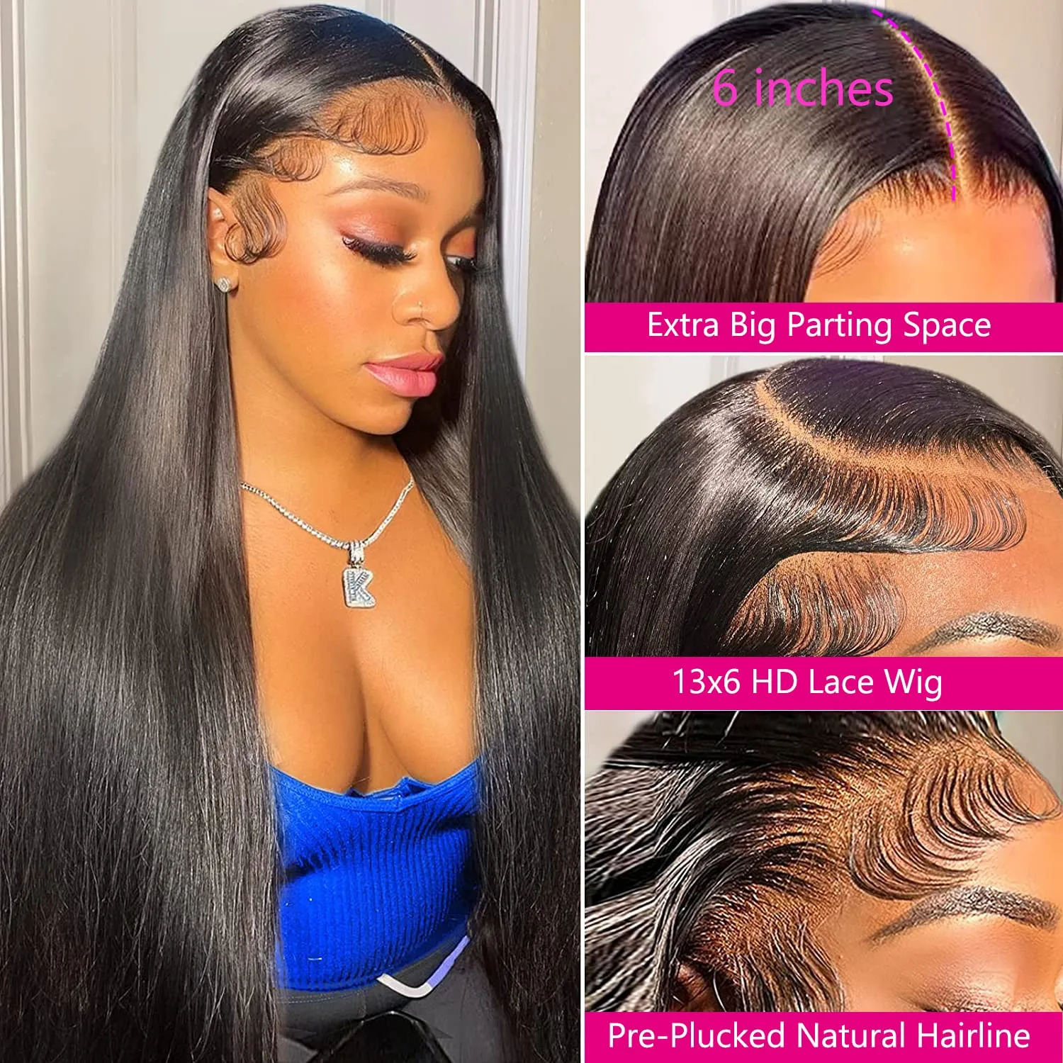 13x6 Lace Front Wigs Human Hair Pre Plucked with Baby Hair HD Lace Frontal wigs Human Hair 180% Density Virgin Human Hair Straight Wigs for Women