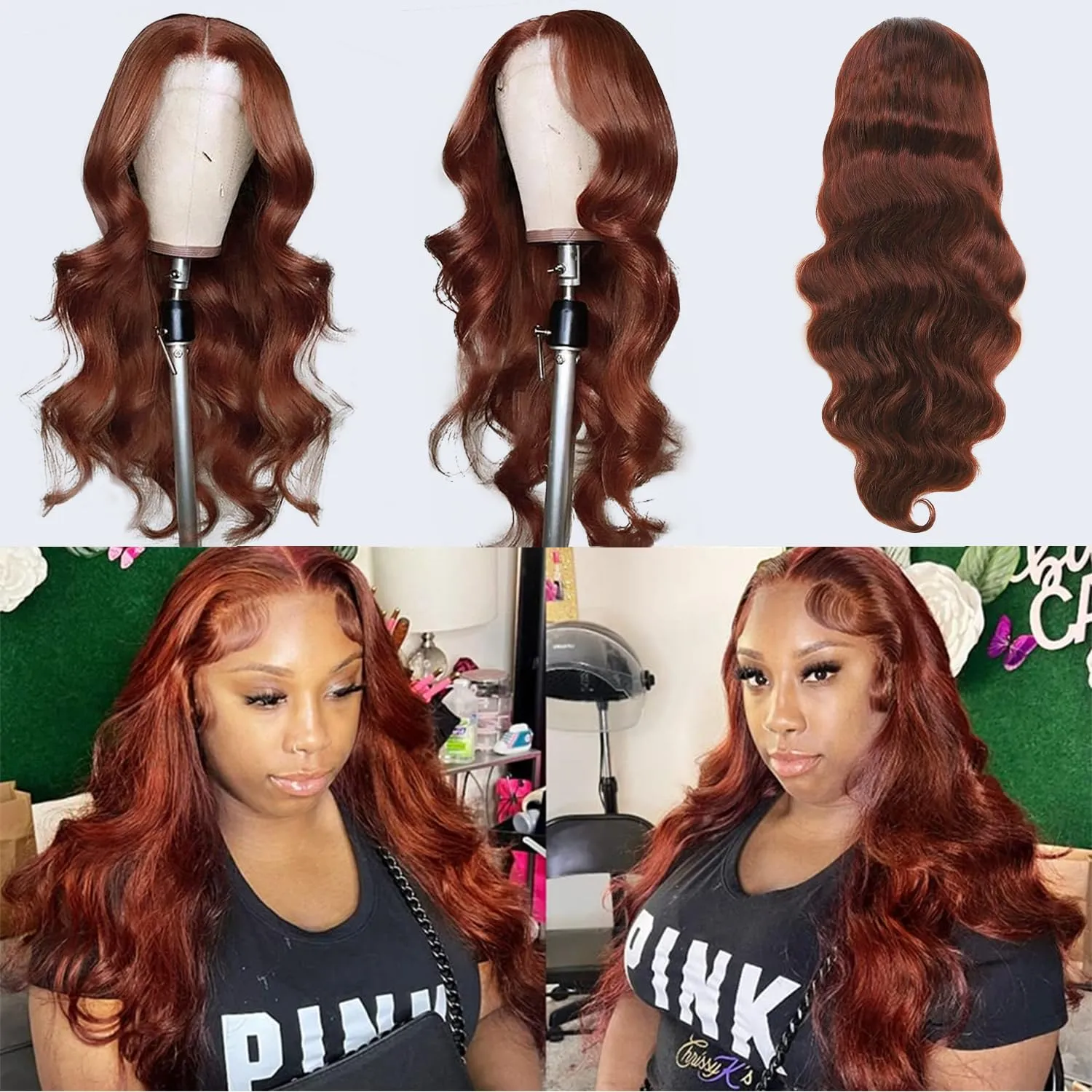 13x6 Reddish Brown HD Lace Front Wigs Human Hair 180 Density Body Wave 13X6 Lace Front Wigs Human Hair with Baby Hair 350# Colored Glueless Wigs Human Hair Pre Plucked Pre Cut for Women 28 Inch