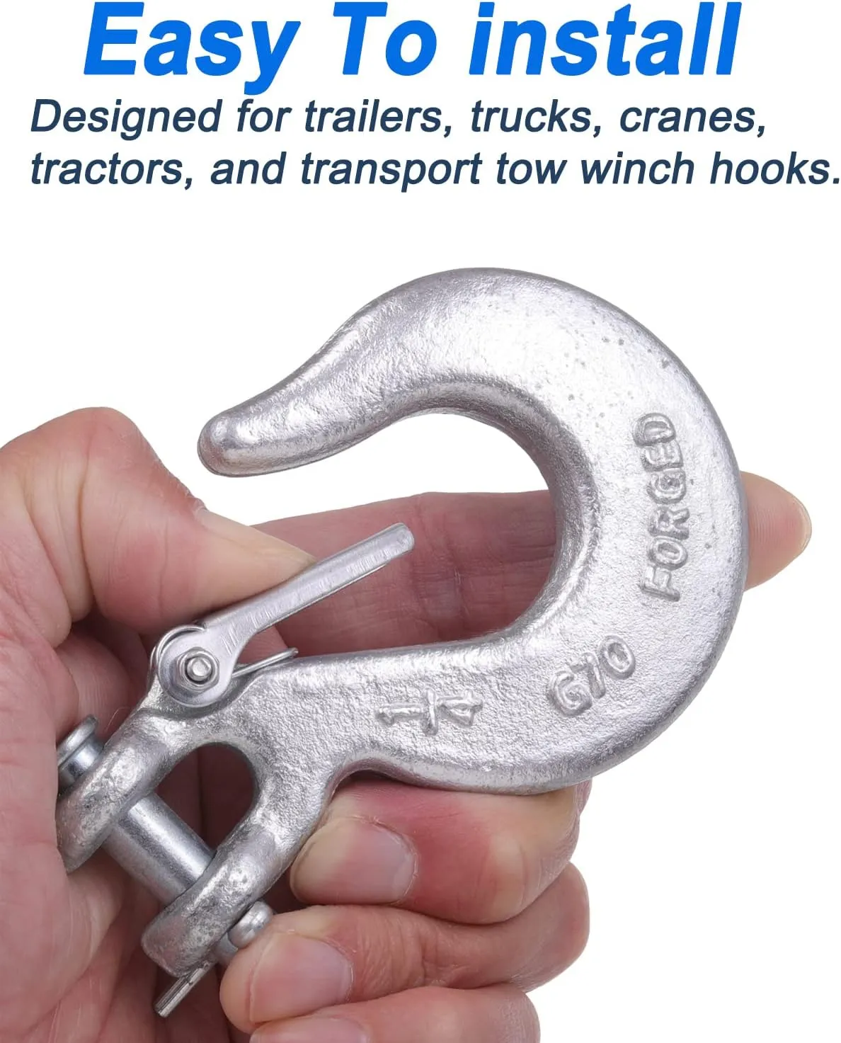 1/4 Inch Safety Chain Hooks, Clevis Slip Hook with Safety Latch, Grade 70 Forged Steel 12,600 Lb for Trailer Truck Transport Tow Winch Hook Trailer (1/4 Inch,4 Pack)