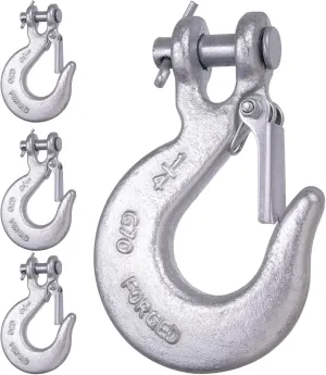 1/4 Inch Safety Chain Hooks, Clevis Slip Hook with Safety Latch, Grade 70 Forged Steel 12,600 Lb for Trailer Truck Transport Tow Winch Hook Trailer (1/4 Inch,4 Pack)