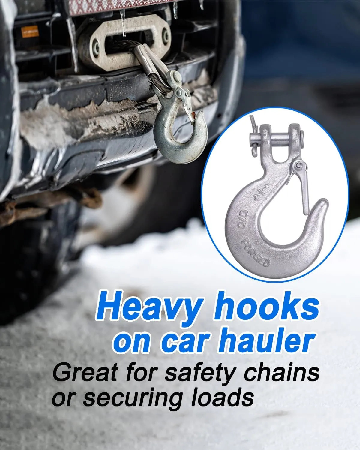 1/4 Inch Safety Chain Hooks, Clevis Slip Hook with Safety Latch, Grade 70 Forged Steel 12,600 Lb for Trailer Truck Transport Tow Winch Hook Trailer (1/4 Inch,4 Pack)