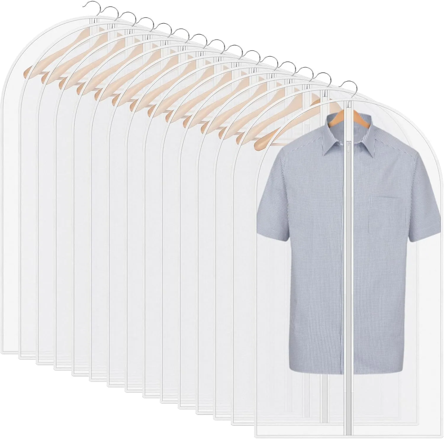 15 Pcs Clear Garment Bags Hanging Suit Bag 40" Closet Storage Clothes Cover Bags Plastic Waterproof Full Zipper Suit Protectors Bag for Coats Jackets Shirt Travel Hotel Home