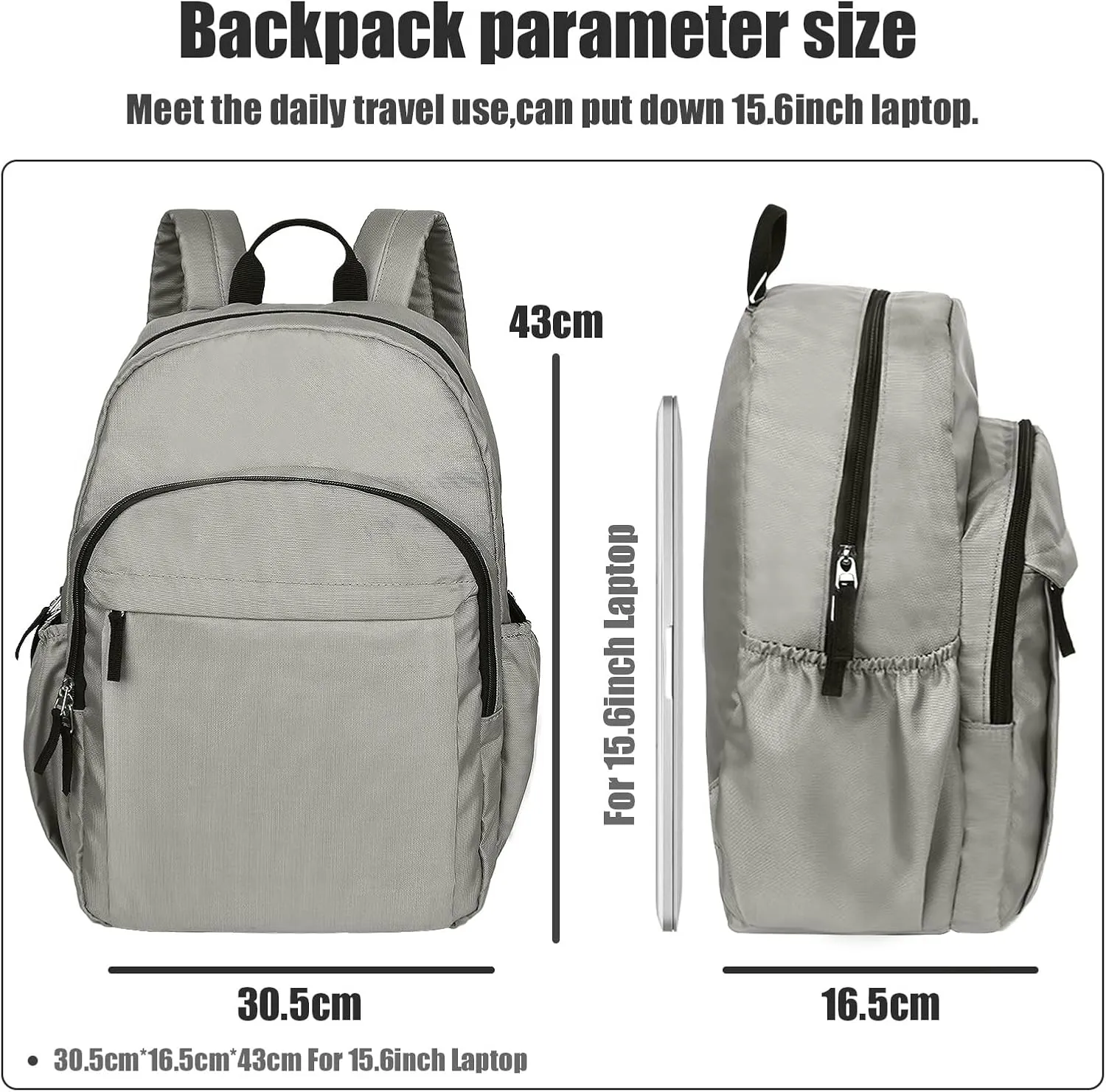 15.6 inch Basic Backpack for Men, Travel Backpack Carry on, Laptop Backpack for Women, Water Resistant School Backpacks Bookbag (Grey)