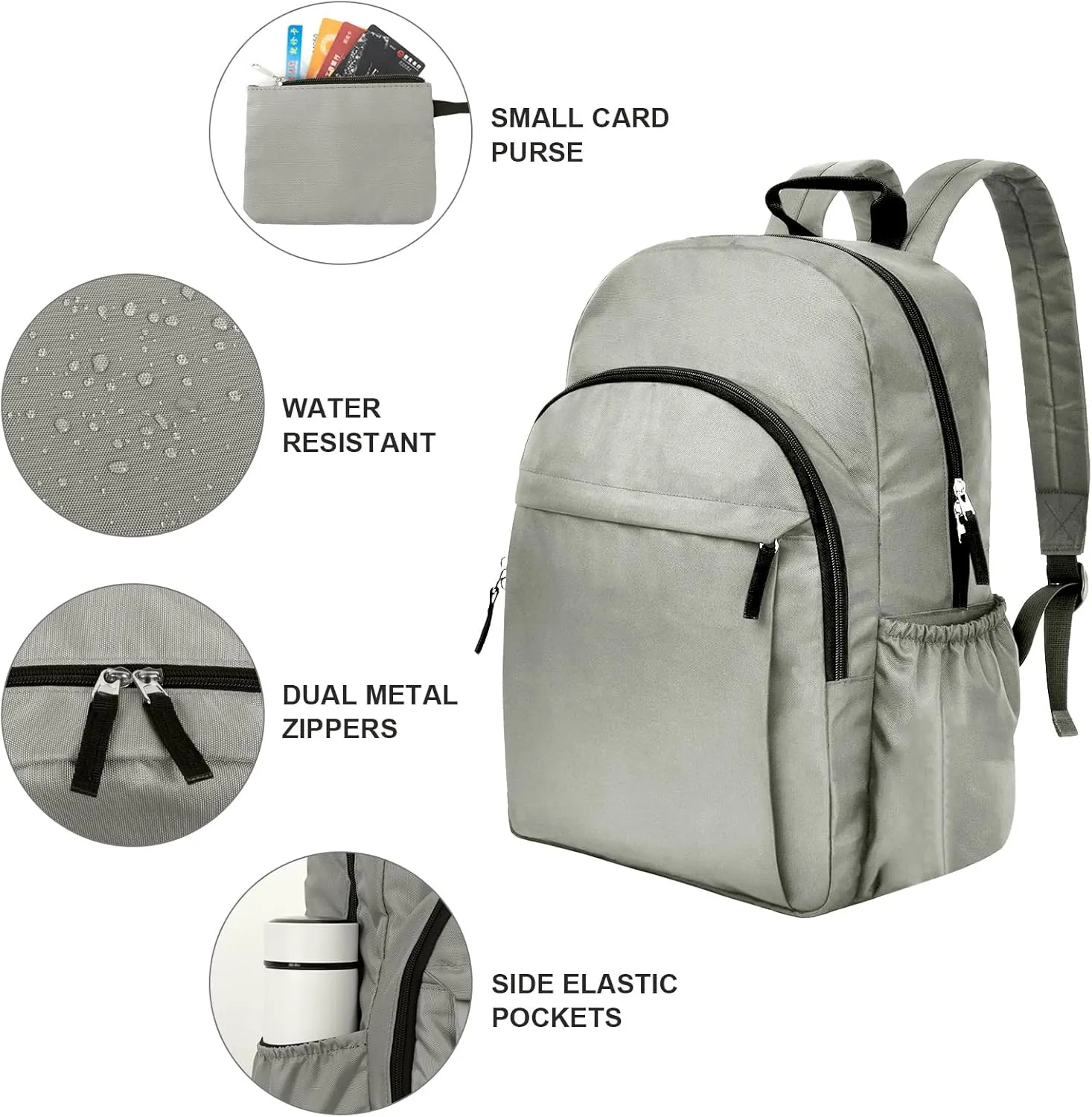 15.6 inch Basic Backpack for Men, Travel Backpack Carry on, Laptop Backpack for Women, Water Resistant School Backpacks Bookbag (Grey)