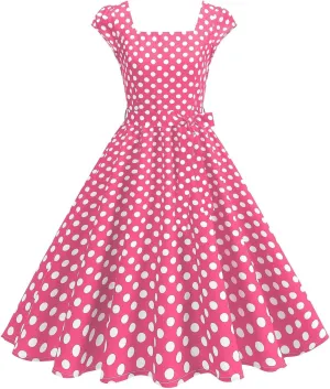 1950s Dress for Women Vintage Elegant Cap Sleeve Polka Dot Cocktail Party Dresses Rockabilly Homecoming Swing Dress