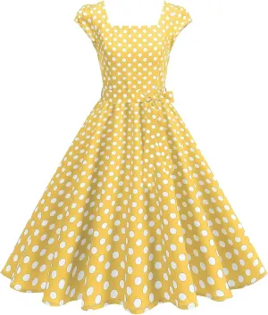 1950s Dress for Women Vintage Elegant Cap Sleeve Polka Dot Cocktail Party Dresses Rockabilly Homecoming Swing Dress