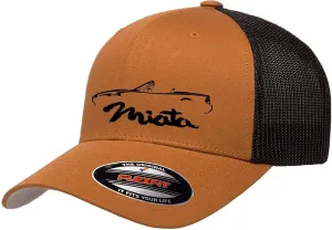 1989-99 Miata Sports Car Classic Outline Design Flexfit 6511 Trucker Mesh Fitted Cap
