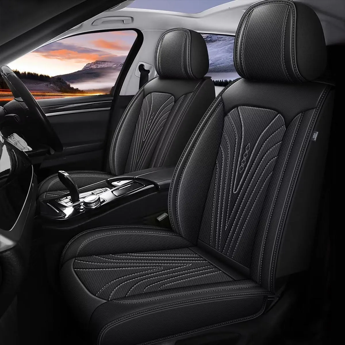 2 Front Car Seat Cover Fit for Chevy/Chevrolet Suburban 2009-2023 2024 2025 Faux Leather Breathable Waterproof Seat Covers Automotive Cushion Protector Compatible Airbag (2 Seats & Black)