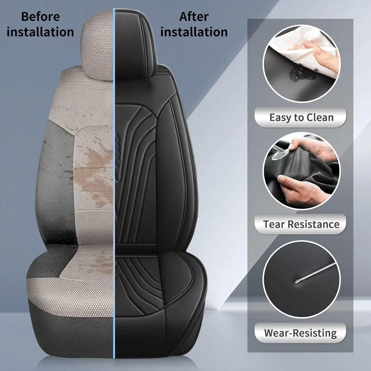 2 Front Car Seat Cover Fit for Chevy/Chevrolet Suburban 2009-2023 2024 2025 Faux Leather Breathable Waterproof Seat Covers Automotive Cushion Protector Compatible Airbag (2 Seats & Black)