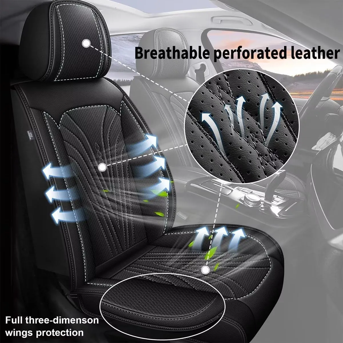 2 Front Car Seat Cover Fit for Chevy/Chevrolet Suburban 2009-2023 2024 2025 Faux Leather Breathable Waterproof Seat Covers Automotive Cushion Protector Compatible Airbag (2 Seats & Black)
