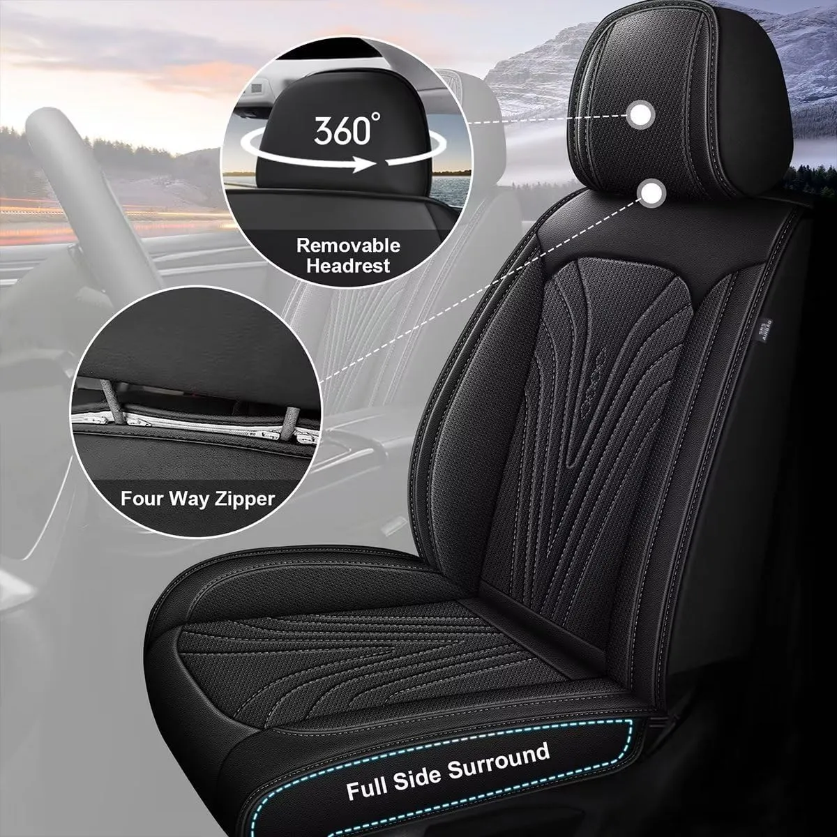 2 Front Car Seat Cover Fit for Chevy/Chevrolet Suburban 2009-2023 2024 2025 Faux Leather Breathable Waterproof Seat Covers Automotive Cushion Protector Compatible Airbag (2 Seats & Black)