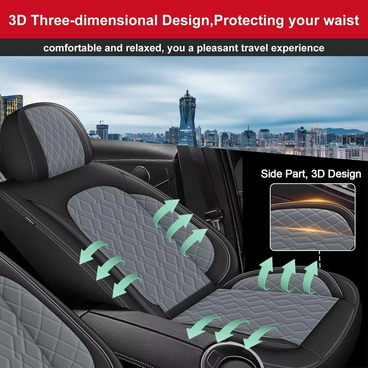 2 Front Car Seat Cover Fit for Hyundai Venue 2020-2023 2024, Leather Seat Covers Waterproof Non-Slip Auto Seat Cushion Protector Compatible Airbag (2 Seats,Black&Dark Grey)
