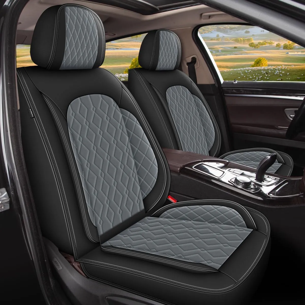 2 Front Car Seat Cover Fit for Hyundai Venue 2020-2023 2024, Leather Seat Covers Waterproof Non-Slip Auto Seat Cushion Protector Compatible Airbag (2 Seats,Black&Dark Grey)