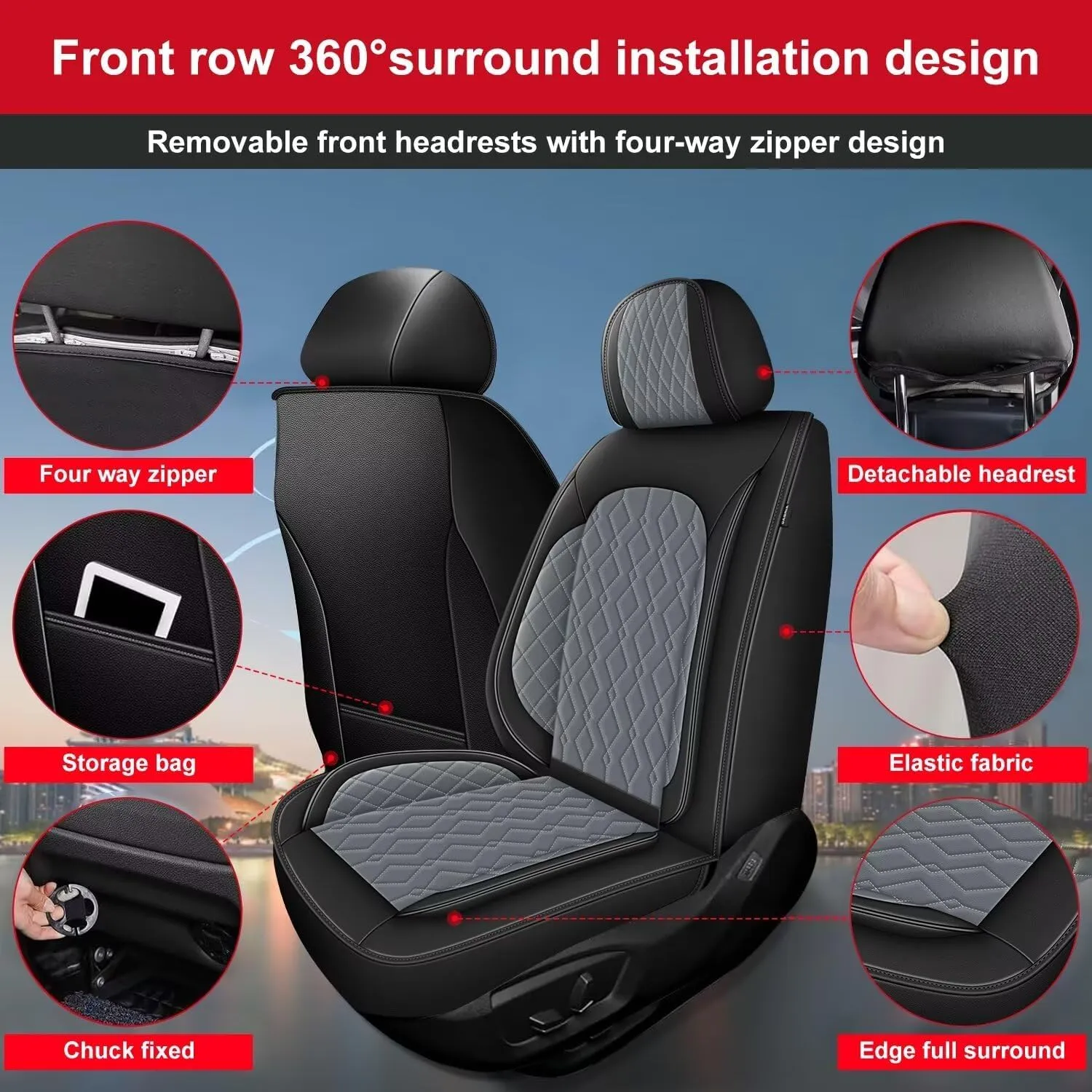 2 Front Car Seat Cover Fit for Hyundai Venue 2020-2023 2024, Leather Seat Covers Waterproof Non-Slip Auto Seat Cushion Protector Compatible Airbag (2 Seats,Black&Dark Grey)