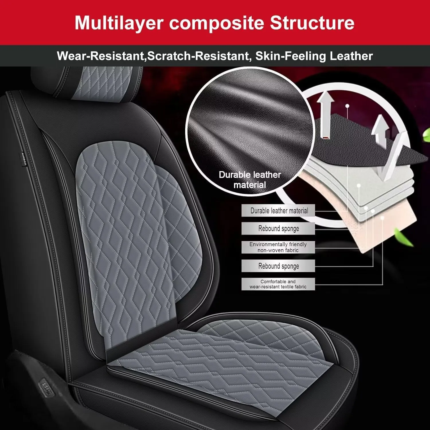 2 Front Car Seat Cover Fit for Hyundai Venue 2020-2023 2024, Leather Seat Covers Waterproof Non-Slip Auto Seat Cushion Protector Compatible Airbag (2 Seats,Black&Dark Grey)