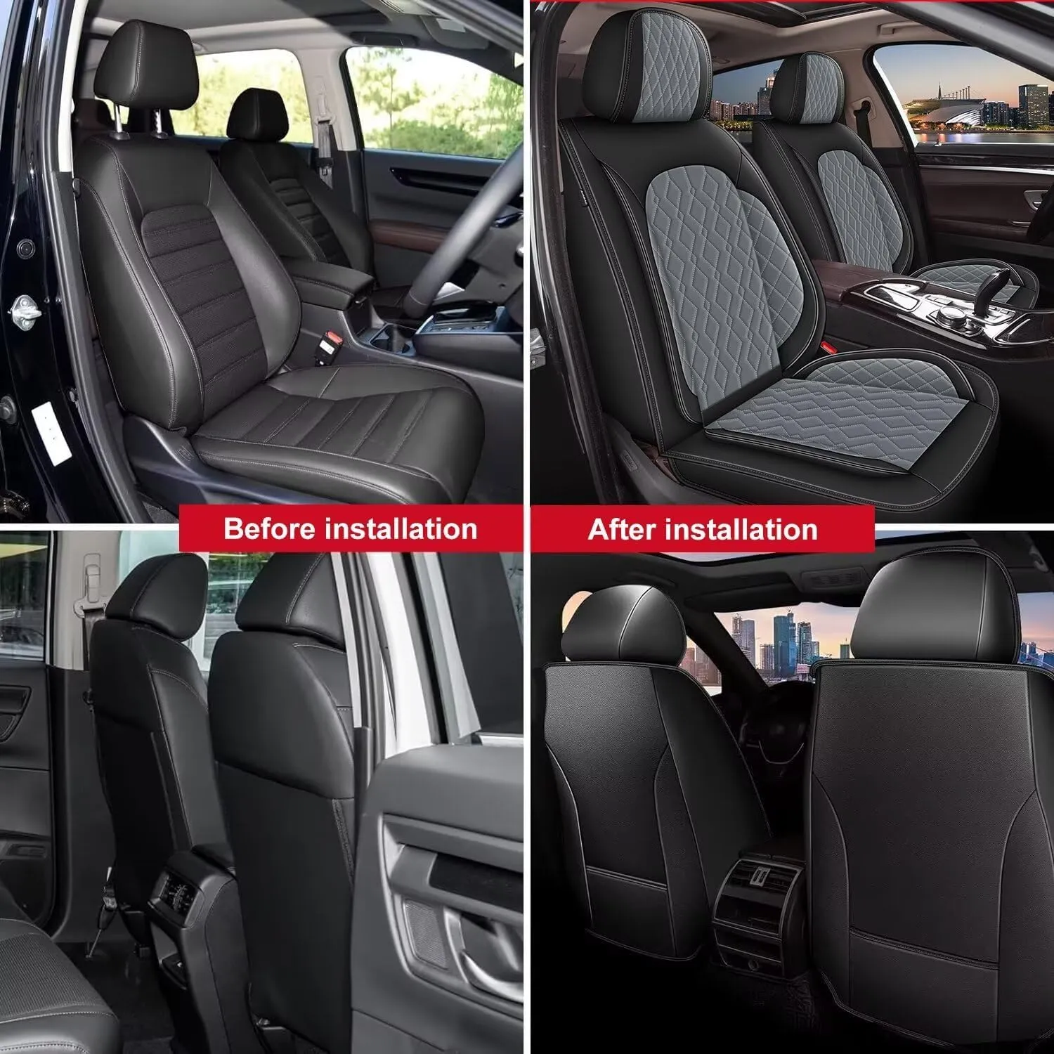 2 Front Car Seat Cover Fit for Hyundai Venue 2020-2023 2024, Leather Seat Covers Waterproof Non-Slip Auto Seat Cushion Protector Compatible Airbag (2 Seats,Black&Dark Grey)