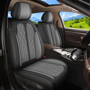 2 Front Seat Cover Fit for Jeep Liberty 2002-2012,Faux Leather Breathable Waterproof Car Seat Covers Automotive Cushion Protector Compatible with Airbag (2 Seats,Black&Grey)